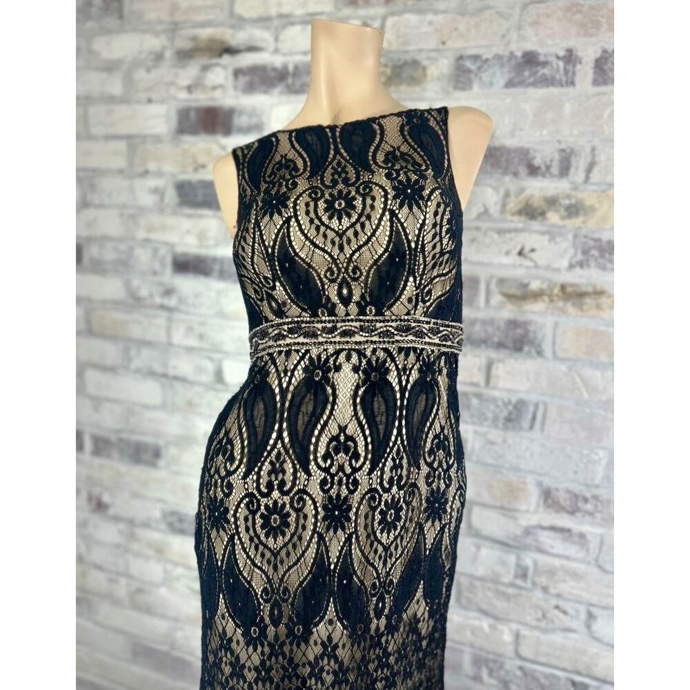 Vintage Dave & Johnny Black Lace Beaded Mermaid Maxi Gown Formal Prom Dress 1/2 - Picture 3 of 11